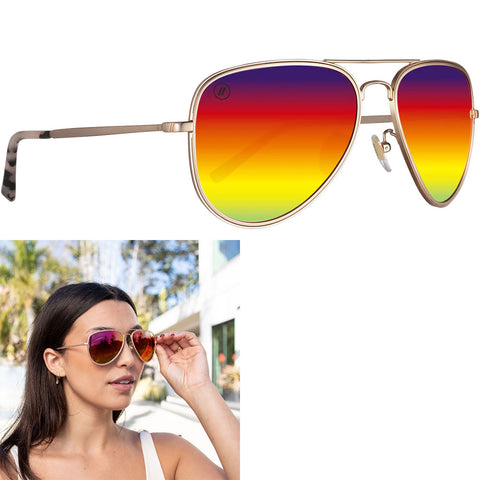 Blenders Arizona Sun Sunglasses in matte gold and Red rainbow polarized