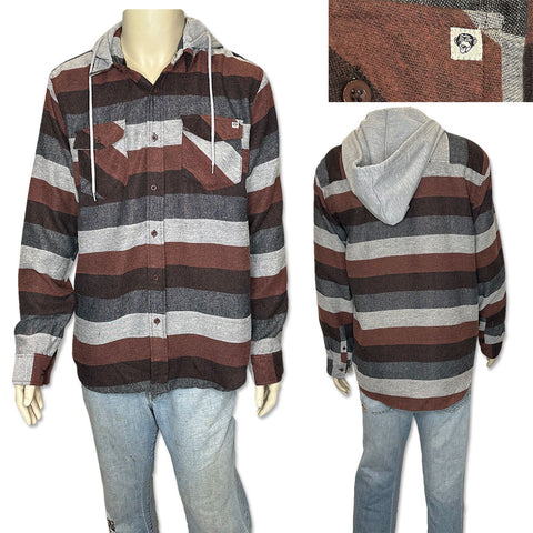 Edge Redwood Hooded Flannel Shirts in Burgundy