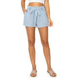Cali1850 Womens Solid Paperbag Ruffle Waist Short in blue