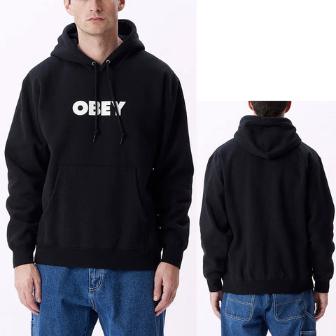 Obey Mens Bold Hooded Sweatshirts in Black