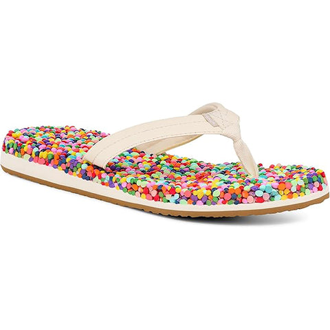 Sanuk Womens Bubblecush Sandals in Rainbow confetti and 6.womens