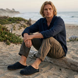 Sanuk mens Yoga Cloud Lounger Leather Shoe in black suede