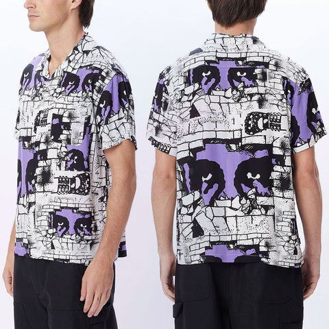 Obey Mens Detector S/S Shirts in White multi and Medium