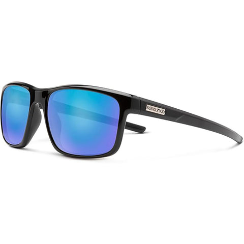 Suncloud Respek Polarized Sunglasses in black and polar blue mirror