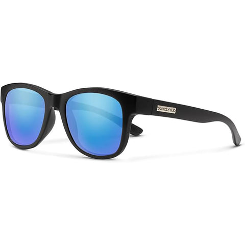 Suncloud Leeway Polarized Sunglasses in matte black and polar blue mirror