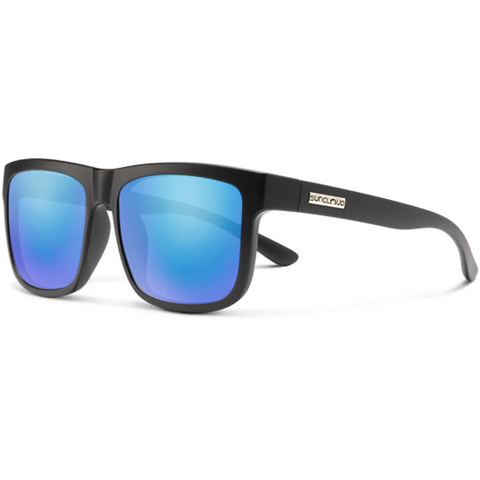 Suncloud Quiver Polarized Sunglasses in matte black and polar blue mirror
