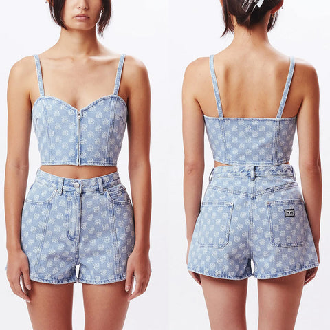 Obey Womens Clash Denim Shorts in light indigo