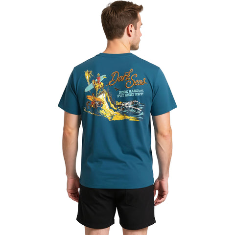 Dark Seas Mens Ride Hard T-Shirts in blue fin