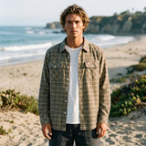 Dark Seas Mens Drake Flannel Shirts in woven aloe