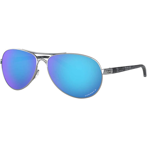 Oakley Womens Feedback Polarized Sunglasses in polished chrome and Prizm sapphire polarized