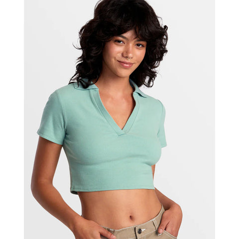 RVCA Womens Chase Polo Tops in green haze