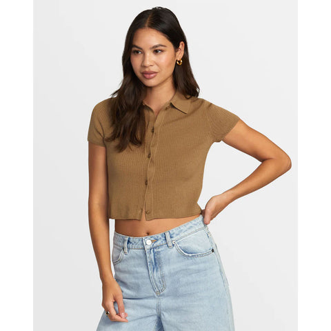 RVCA Womens Past Due Sweater Tops in wood