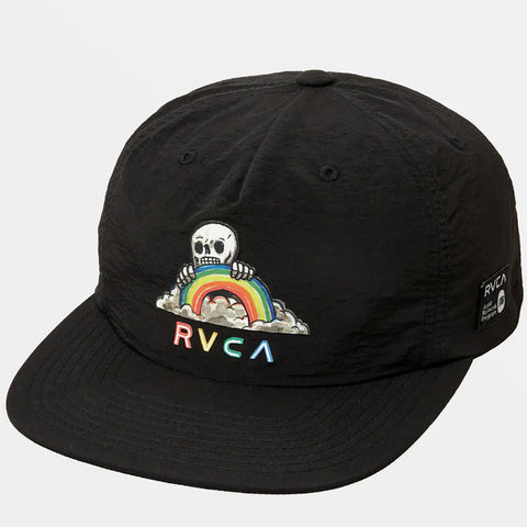 RVCA Mens Rainbow Skull Snapback Hats in black