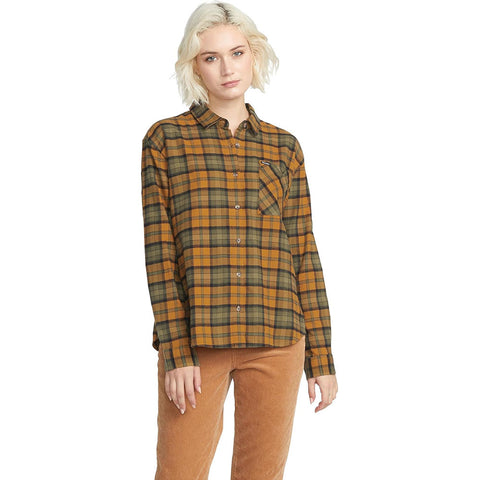 Volcom Womens Plaid To Meet U Tops in Bronze