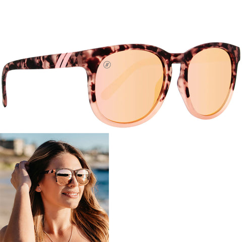 Blenders Heart Rush Sunglasses in champagne tortoise and pink polarized