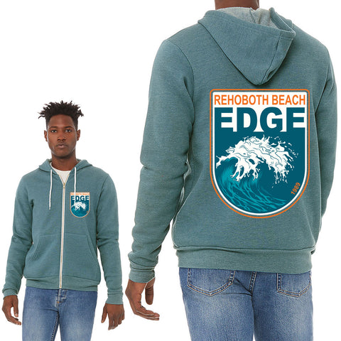Edge Big Wave Zip Hoodie in teal and XSmall