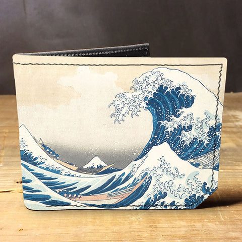 Backerton Mens Leather Bifold ID Wallet in great wave