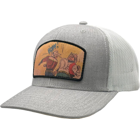 Backerton Mens Cowboy Pow Trucker Hat in gray
