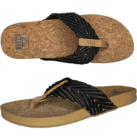 Reef Womens Cushion Strand Sandals in black/natural