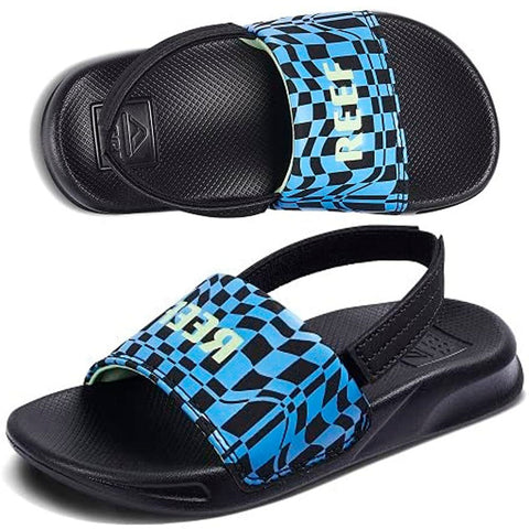 Reef kids Little One Slide Sandals in swell checkers and 8.kids