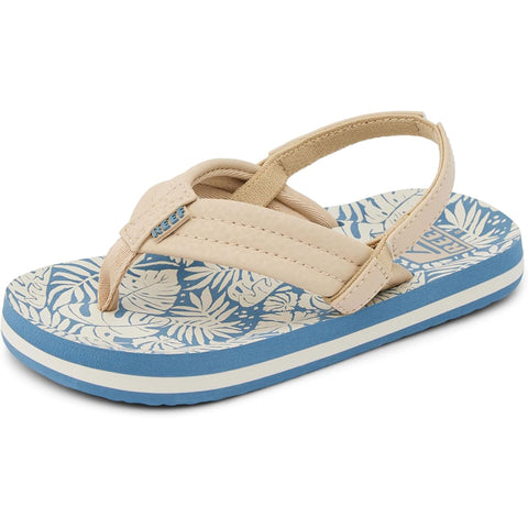 Reef kids Little Ahi Sandals in Blue/tan palm