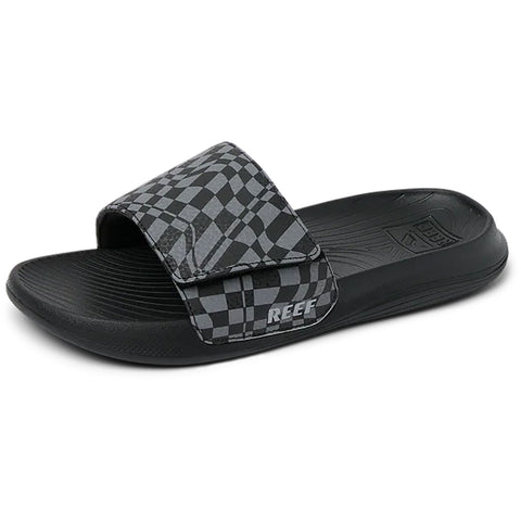 Reef kids Kids Salty Slide Sandals in black swell checker