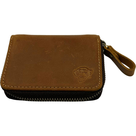Edge Mens Leather Zippered Card Wallet in tan