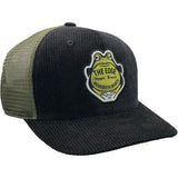 Edge Frog Trucker Snapback Hat in black cord/olive