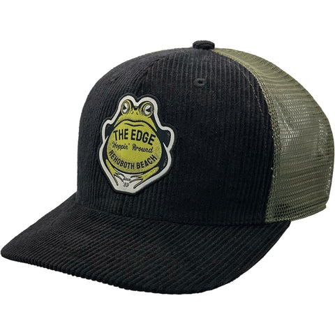 Edge Frog Trucker Snapback Hat in black cord/olive