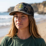 Edge Frog Trucker Snapback Hat in night camo/black