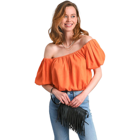 Umgee Womens Miranda Tops in tangerine