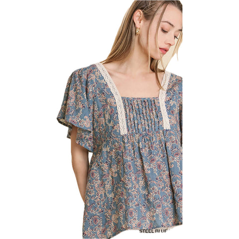 Umgee Womens Liza Tops in steel blue