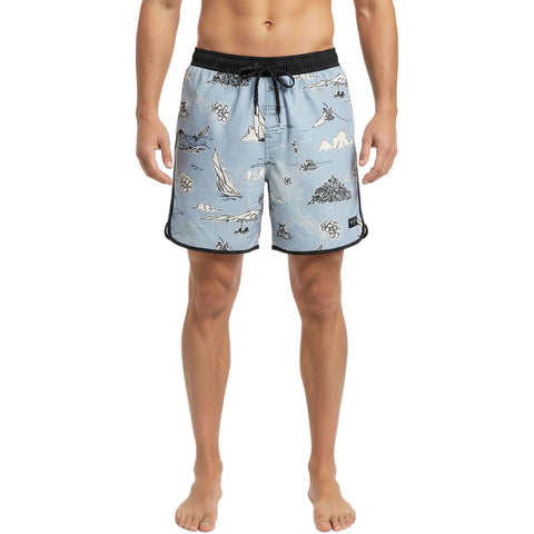 Edge Mens Pacific Map Volley Shorts in Blue