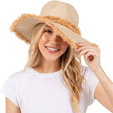 CC Womens Frayed Band Straw Hats in beige