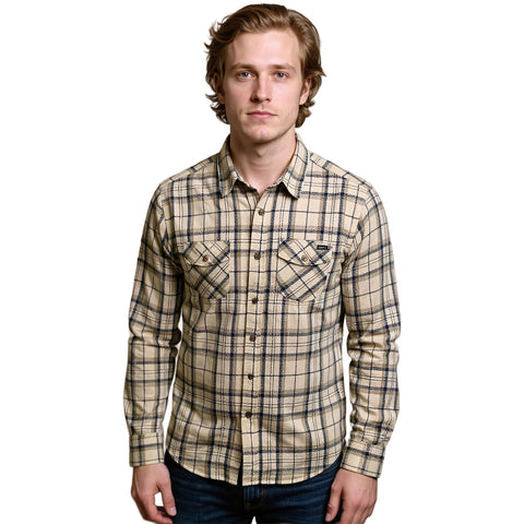 Edge Mens Pacific Plaid Flannel Shirts in Off white