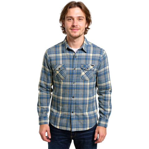 Edge Mens Dustin Plaid Flannel Shirts in Blue