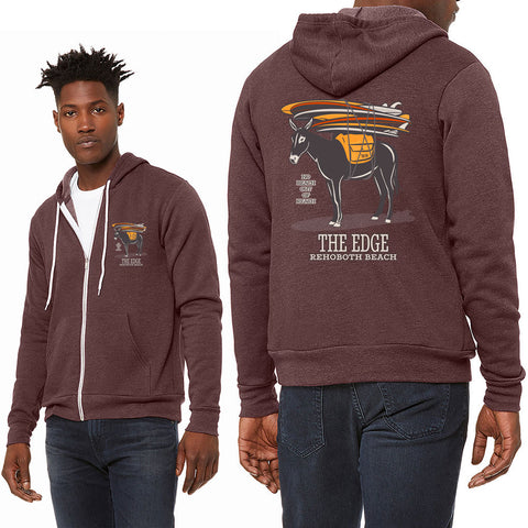 Edge Pack Mule Zip Hoodie in burgundy and XSmall