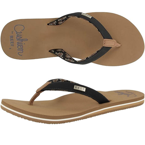 Reef Womens Cushion Sands Sandals in black/tan