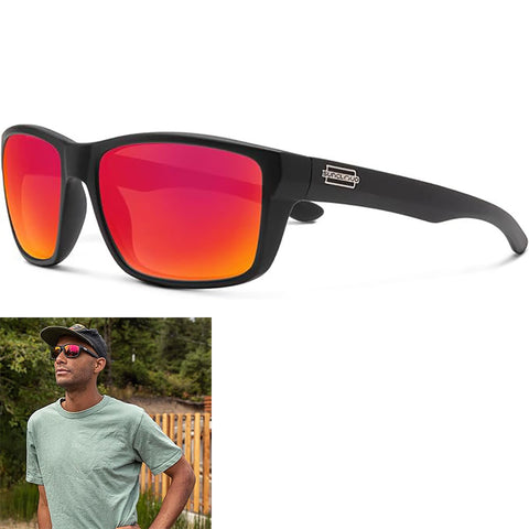 Suncloud Mayor Polarized Sunglasses in matte black and polar red mirror