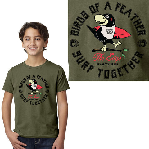 Edge Surf Bird Youth T-Shirts in olive heather and Youth XLarge