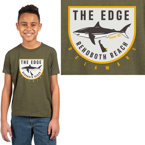 Edge Shark Badge Youth T-Shirts in olive