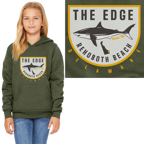 Edge Shark Badge Youth Hoody in olive and Youth Large