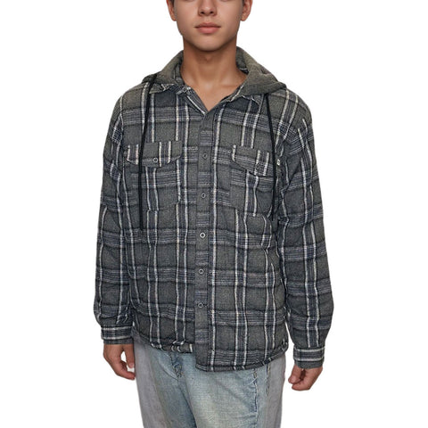 Edge Mens Cottonwood Sherpa Hooded Shirts in charcoal