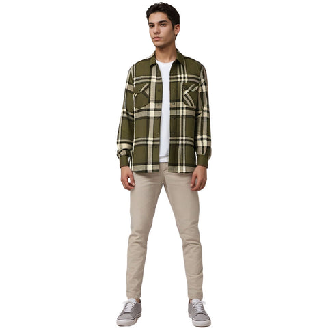 Edge Mens Reva Plaid Flannel Shirts in olive