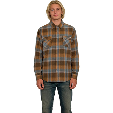 Edge Mens Grit Flannel Shirts in burnt orange