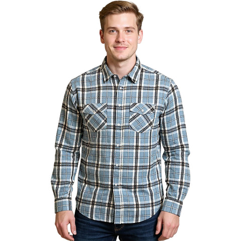 Edge Mens Westerly Plaid Flannel Shirts in light blue