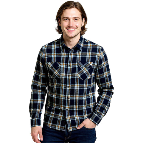 Edge Mens Fletcher Plaid Flannel Shirts in Navy