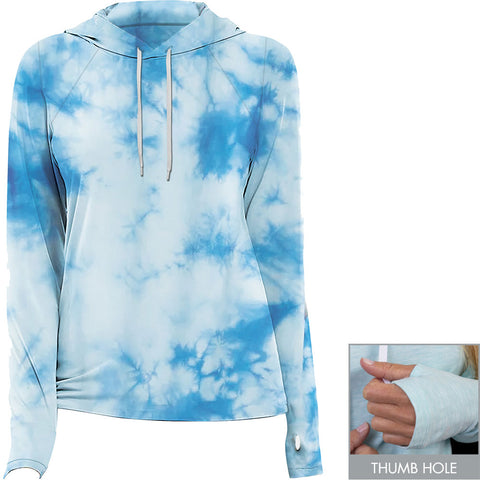 Edge Womens Sync LS Hooded UV Shirt in blue