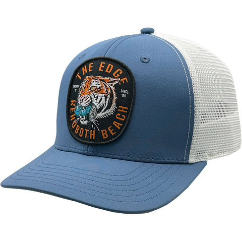 Edge Tiger Patch Snapback Hats in dusty blue/white