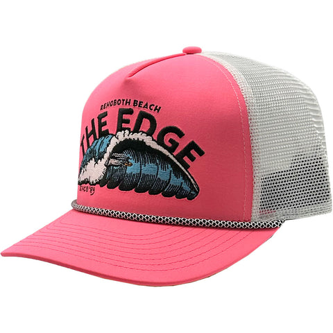 Edge Tubular Trucker Hats in hot pink/white